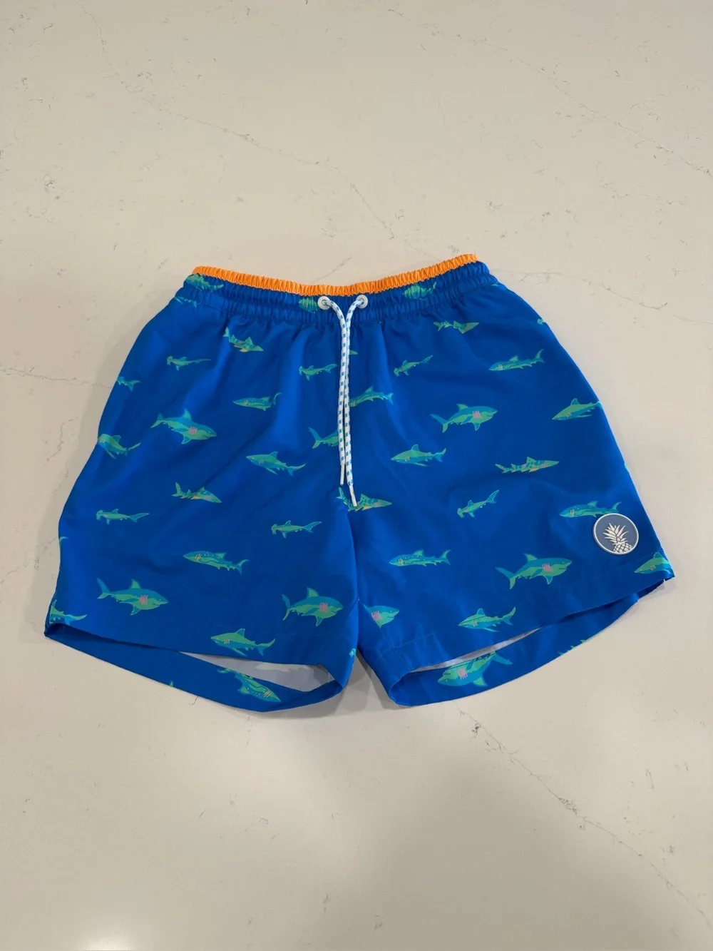 chubbies Men’s Blue Swim Trunks with Green Shark Print - Small
